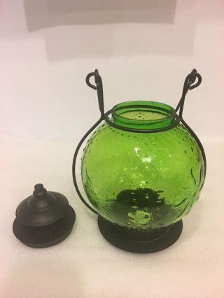 Vintage green globe shade candle holder lantern lamp light,  table centerpiece. 6