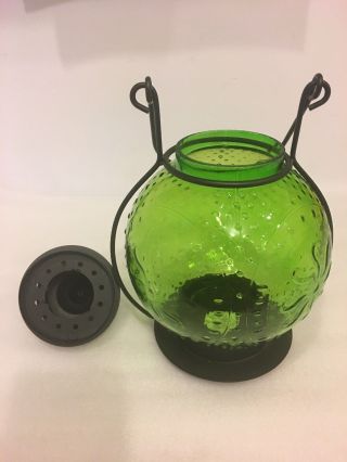 Vintage green globe shade candle holder lantern lamp light,  table centerpiece. 7