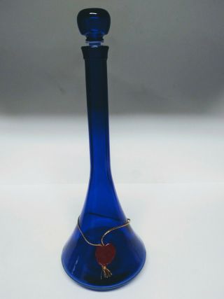 Vintage Cobalt Blue Glass Genie Bottle Decanter W/ Stopper Germany 15 "