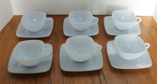 Vintage Fire King Blue Delphite Tea Coffee Square Charm Cups & Saucers Set Of 6