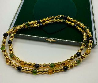 Vintage Jewellery Signed Monet Long Glass Bead Gold Plated Necklace