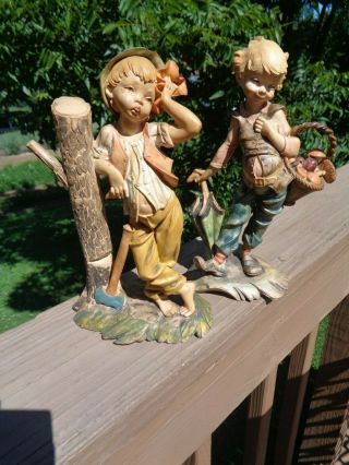 Set Of 2 Vintage Hard Rubber Hand Painted Boy Figures Signed Italy 9 "