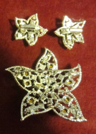 Vintage Sarah Coventry Rhinestone Pin Matching Earrings / Star Fish / Flower