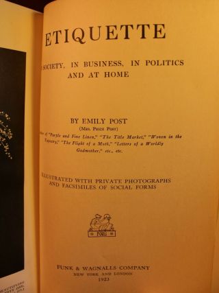 Etiquette Emily Post 1923 First Edition Sixth Printing Manners Finishing School 5