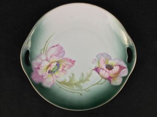 Vintage Vessra Germany Double - Handled Cake Plate Green Pink Poppies