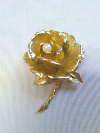 Vintage French Jeweler Marcel Boucher Signed & Numbered Gold Tone Rose Pin