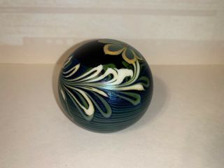 Vintage 1976 Orient Flume Signed Iridescent Flowers Glass Paperweight 624o