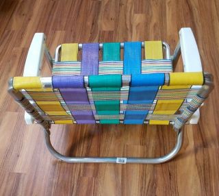 Vtg Aluminum Low Beach Pool Folding Chairs Nylon Webbing - Multicolored 3
