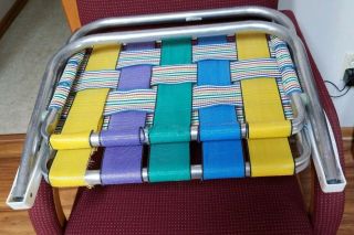 Vtg Aluminum Low Beach Pool Folding Chairs Nylon Webbing - Multicolored 4