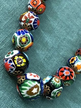 Vtg Italian Venetian Murano Glass Beads Millifiore Necklace - 28 " Long