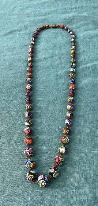 Vtg Italian Venetian Murano Glass Beads Millifiore Necklace - 28 