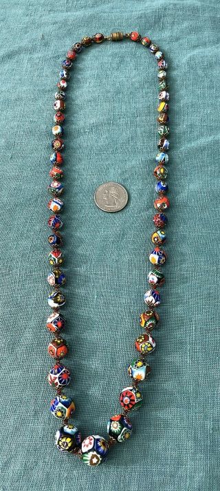 Vtg Italian Venetian Murano Glass Beads Millifiore Necklace - 28 