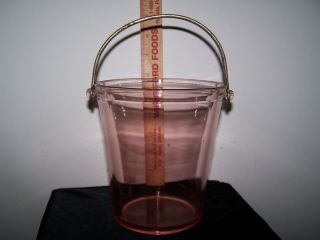 Vintage Pink Depression Glass Ice Bucket W/brass Handle