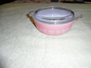 Vintage Pyrex Pink " Gooseberry " 1pt Casserole 471 W Lid 470 - C