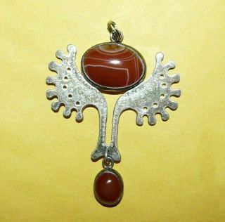 Vintage Native Navajo Old Pawn Sterling Silver W/ Carnelian Agate Pendant Signed