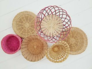Vintage Wicker Basket Wall | Pink Basket |wall Decor |rattan Baskets | Set Of 6