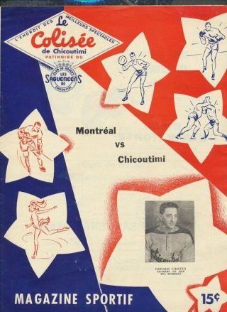 Vintage Montreal Qshl Hockey Program 1950 Chicoutimi Jacques Plante Geoffrion