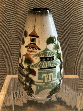 Vintage Sascha Brastoff Pottery Vase 10 " Asian Theme