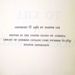 To Kill a Mockingbird Harper Lee First Edition 4th Printing Impression 1st 8