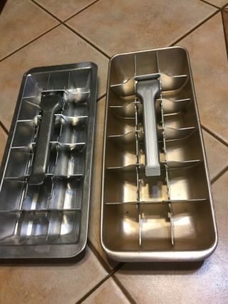 2 Vintage Metal Aluminum Ice Cube Tray With Storage Rack 18 Cube