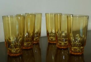 Vintage Continental Can Company Thumbprint Glass Tumblers - Amber Gold (6)