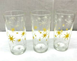 6 Piece Vintage Yellow & White Star Burst Drinking Glasses Retro Mid Century