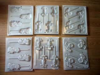 6 Lollipop Candy Molds Race Cars Tractor Firetruck Vintage Apollo