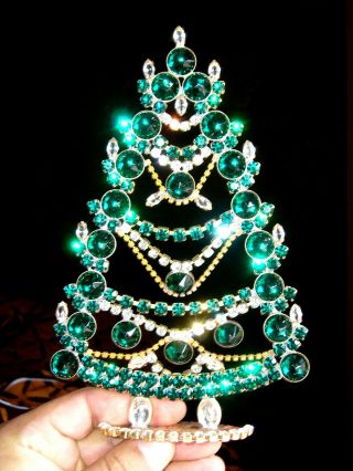1960s Xl Vintage Glass Rhinestone Christmas Tree Decoration Czech Signed F11
