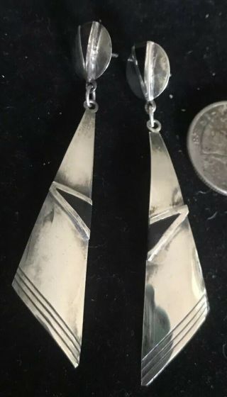 Vintage Sterling Silver Black Onyx Native American Artisan Earrings Southwestern