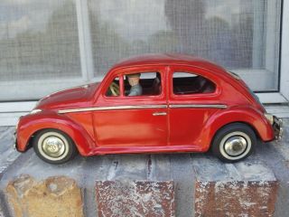 Vtg Vw Volkswagen Beetle Bandai Battery Operated Tin Toy Visible Engine 1960s