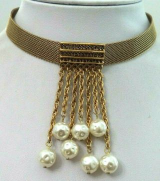 Stunning Vintage Estate High End Faux Pearl Gold Tone 15 3/4 " Necklace G701c