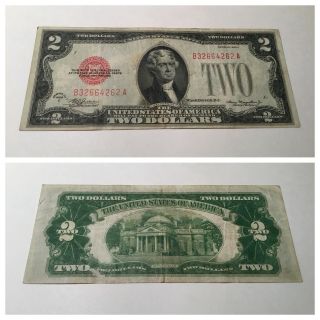 Vintage Two Dollars $2 1928 - C United States Note Dollar Bill Jefferson Red Seal