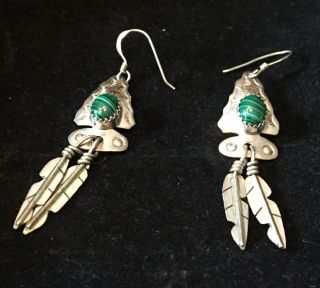 Estate Vintage 925 Sterling Silver Turquoise Arrow Heads Feathers That Move