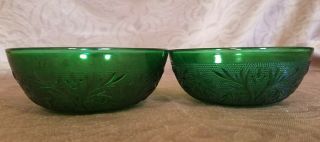 Vintage Anchor Hocking Forest Green Sandwich Small Fruit Bowls,  Circa 1930 - 60s