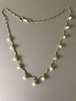 Vintage Sterling Silver Chain Necklace With Pearl 16”long