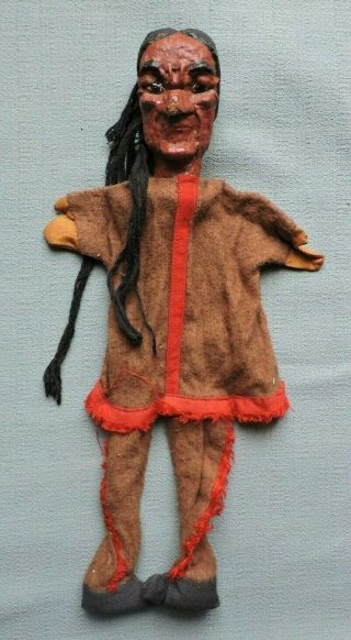 Vtg 1920s - 1930s Carved Wood Hand Puppet,  Indian,  Punch & Judy,  Kasper,  German