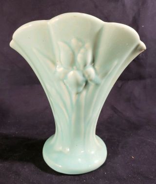 Vintage Red Wing? Usa Pottery Ceramic Green Iris Vase