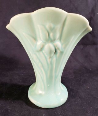 Vintage Red Wing? USA Pottery Ceramic Green Iris Vase 3
