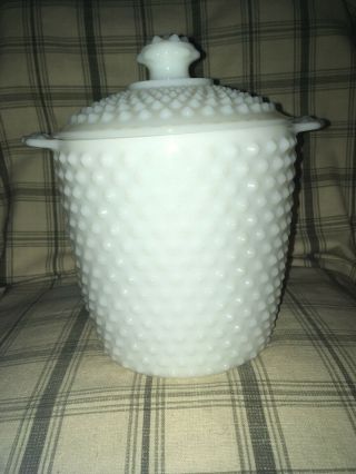 Vintage Large White Milk Glass Hobnail Bowl With Lit 8 1/2 " Tall