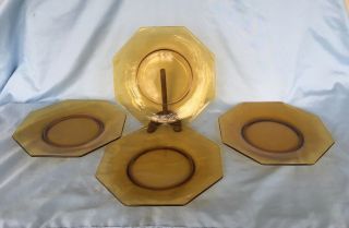 Set Of Four (4) Vintage Amber Octagon Plates Party Reception Dessert 8.  5 Inches