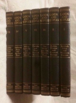Vintage 1951 Lands And Peoples Complete 7 Volume Hardcover Set Grolier Euc