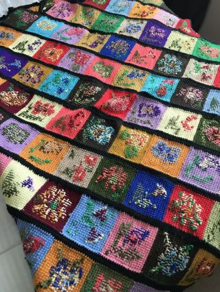 Vintage Handmade Crochet Granny Square Afghan Blanket Quilt Queen App 71x50