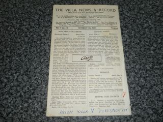 Aston Villa V Portsmouth 1946/7 October 12th Vintage Post