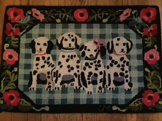 Vintage Claire Murray Hooked Wool Rug,  Dalmatian Puppies 38x26” Retired