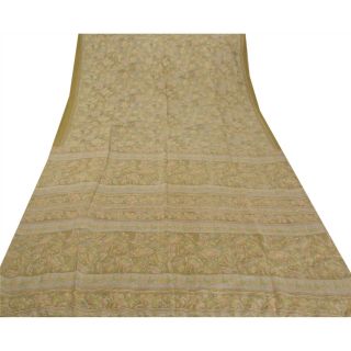 Tcw Vintage Green Saree 100 Pure Silk Printed Craft Decor Fabric Sari 4
