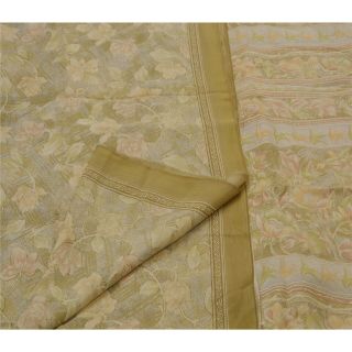 Tcw Vintage Green Saree 100 Pure Silk Printed Craft Decor Fabric Sari 5