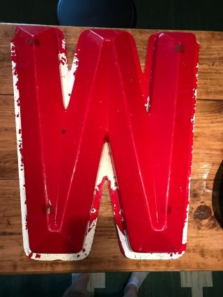 Vintage Sign Letter 25” W Or M Large Marquee Red Hard Plastic White Trim