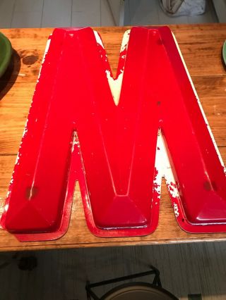 Vintage Sign Letter 25” W or M Large Marquee Red Hard Plastic White Trim 6