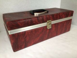 Vintage Red Brown Faux Leather 8 Track Carrying Case Holds 24 Tapes