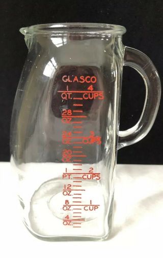 Vintage Glasco Belly Bump Baby Measuring Pitcher 1quart 4 Cups Glass Made In Usa